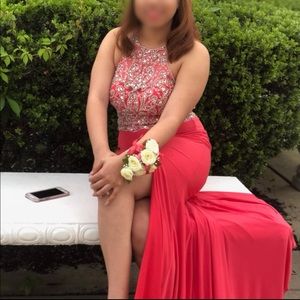 coral colored prom dress
